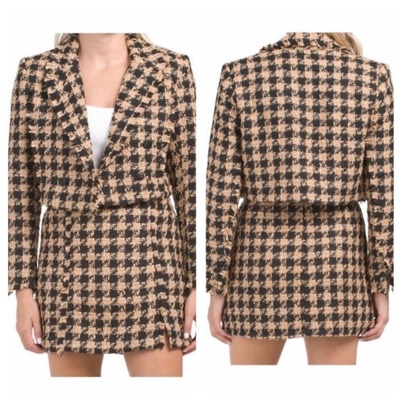 NWT House of Harlow 1960 Houndstooth Double Breasted Crop Tweed Blazer Jacket - Picture 8 of 9